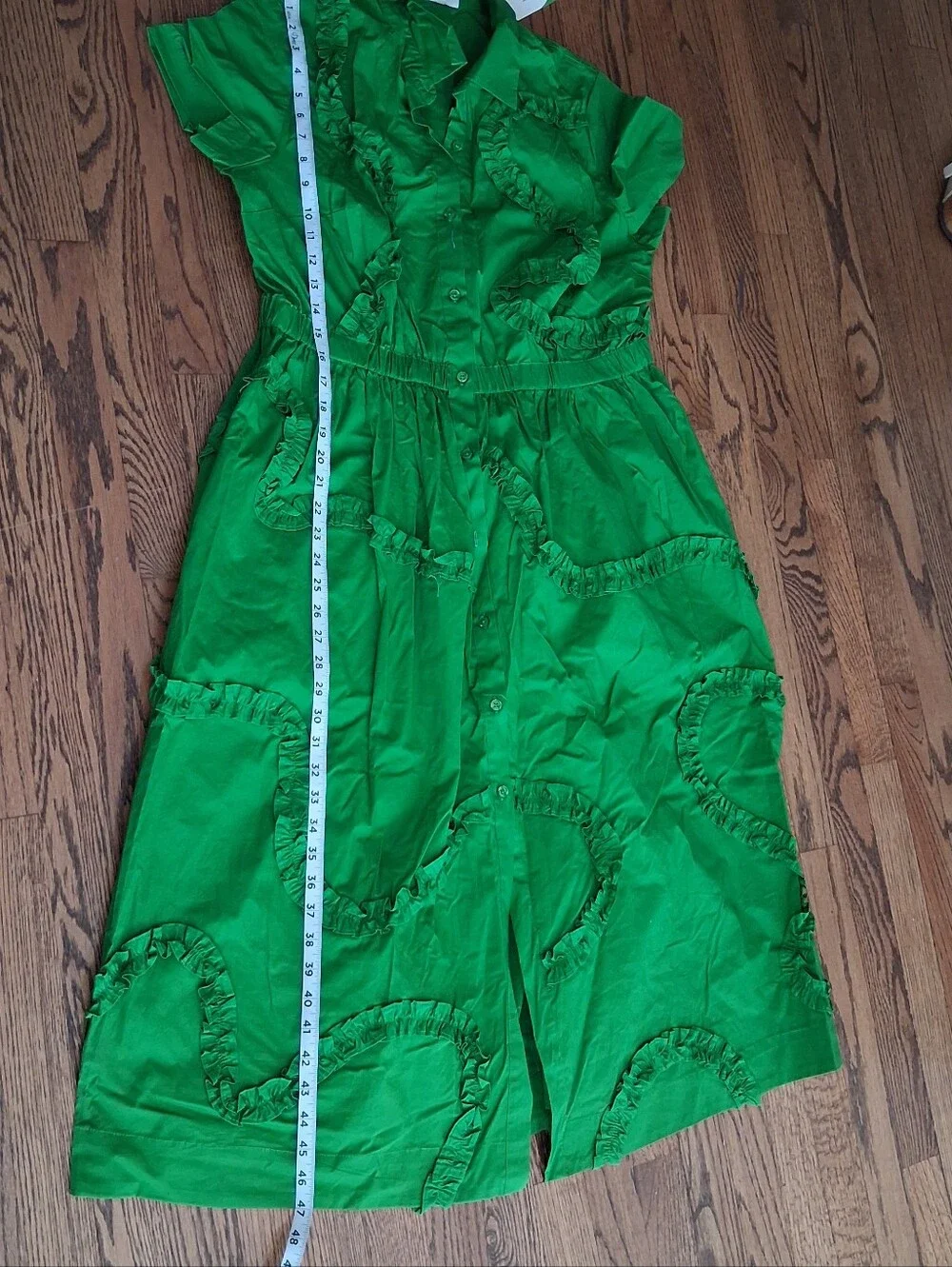 Kate‎ Spade xTarget Green Ruffle Dress Midi Button Front Short Sleeve Sz L